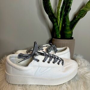 Tretorn all white sneaks with gingham laces, great condition!